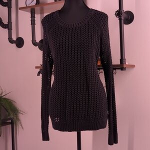 Edgy a.n.a. Open Weave Knit Sweater in Black. Perfect for Model Off-Duty